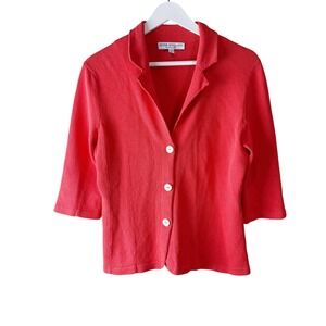 Peter England Nantucket Women's Knit Blazer Coral 3/4 Sleeve Button Front